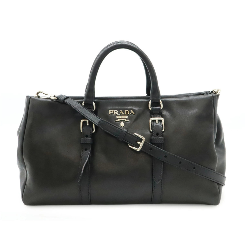 Prada Handbag Tote Bag Shoulder Leather NERO Black